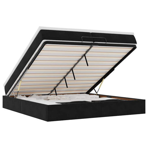 vidaXL Ottoman Bed with Mattresses Black 200x200 cm Velvet