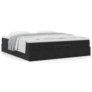 vidaXL Ottoman Bed with Mattresses Black 200x200 cm Velvet