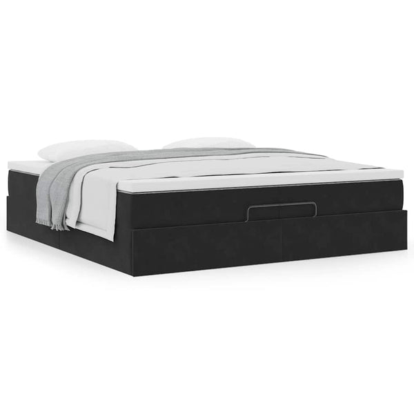 vidaXL Ottoman Bed with Mattresses Black 200x200 cm Velvet