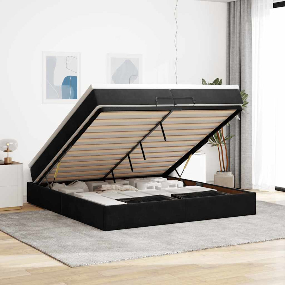 vidaXL Ottoman Bed with Mattresses Black 200x200 cm Velvet