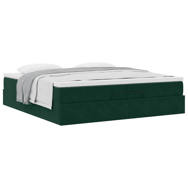 vidaXL Ottoman Bed with Mattresses Dark Green 200x200 cm Velvet