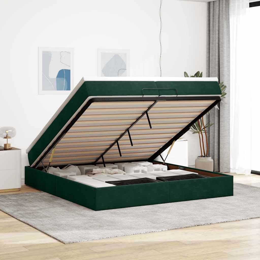 vidaXL Ottoman Bed with Mattresses Dark Green 200x200 cm Velvet