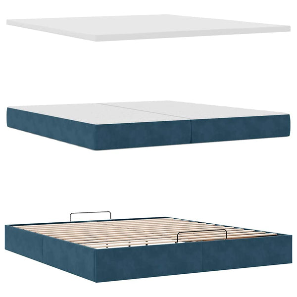 vidaXL Ottoman Bed with Mattresses Dark Blue 200x200 cm Velvet