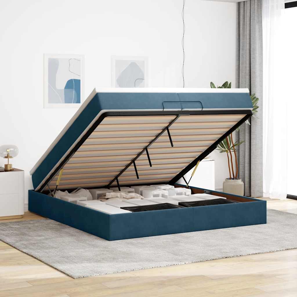 vidaXL Ottoman Bed with Mattresses Dark Blue 200x200 cm Velvet