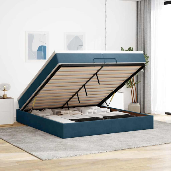 vidaXL Ottoman Bed with Mattresses Dark Blue 200x200 cm Velvet
