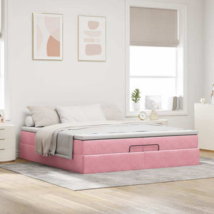 vidaXL Ottoman Bed with Mattresses Pink 200x200 cm Velvet