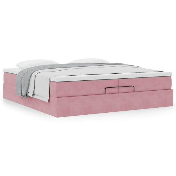 vidaXL Ottoman Bed with Mattresses Pink 200x200 cm Velvet