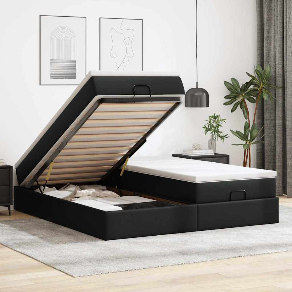 vidaXL Ottoman Bed with Mattresses Black 160x200 cm Faux Leather
