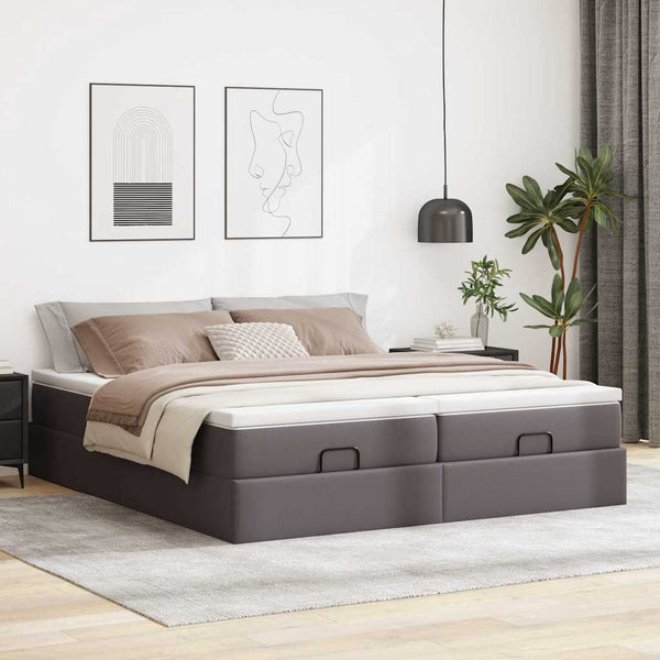 vidaXL Ottoman Bed with Mattresses Grey 160x200 cm Artificial Leather
