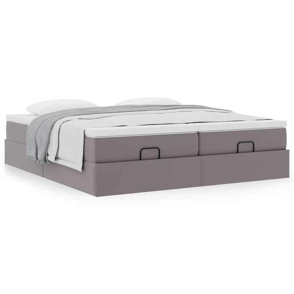 vidaXL Ottoman Bed with Mattresses Grey 160x200 cm Artificial Leather