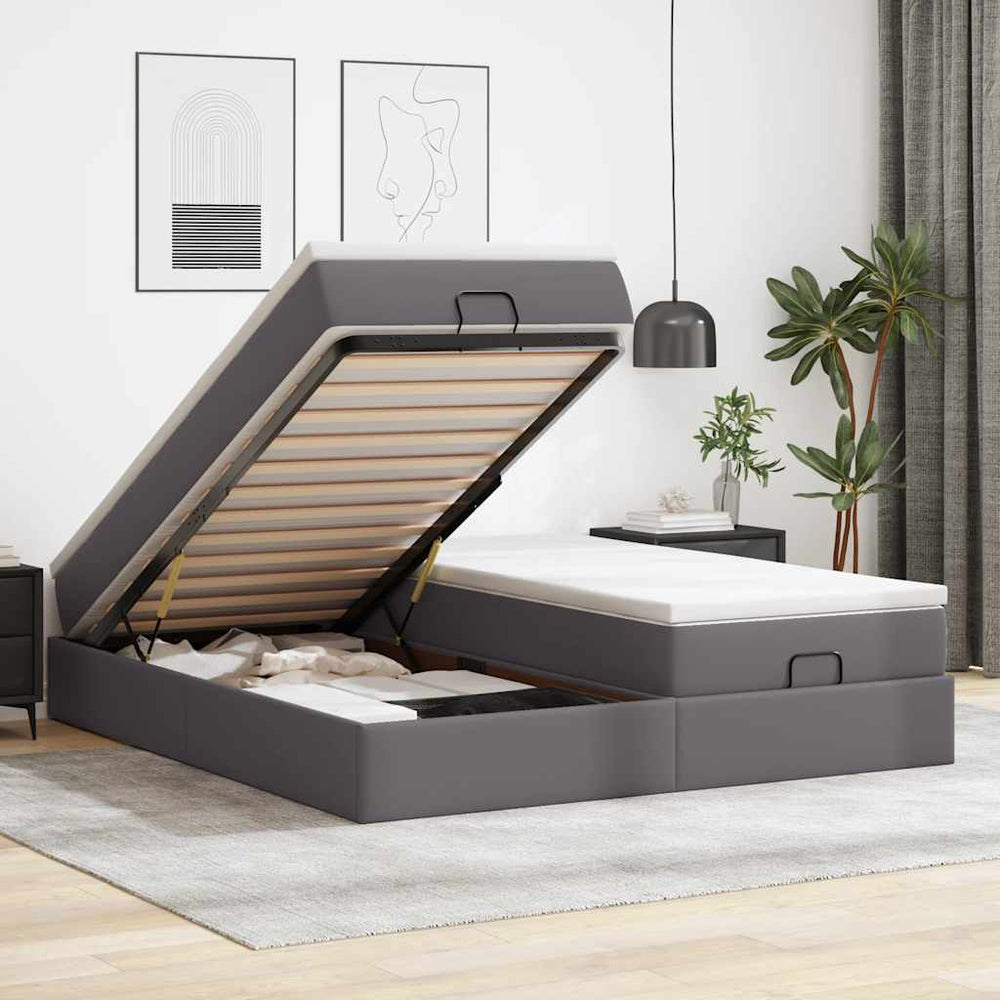 vidaXL Ottoman Bed with Mattresses Grey 160x200 cm Artificial Leather