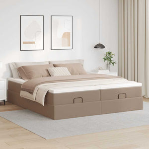vidaXL Ottoman Bed with Mattresses Cappuccino 160x200 cm Faux Leather