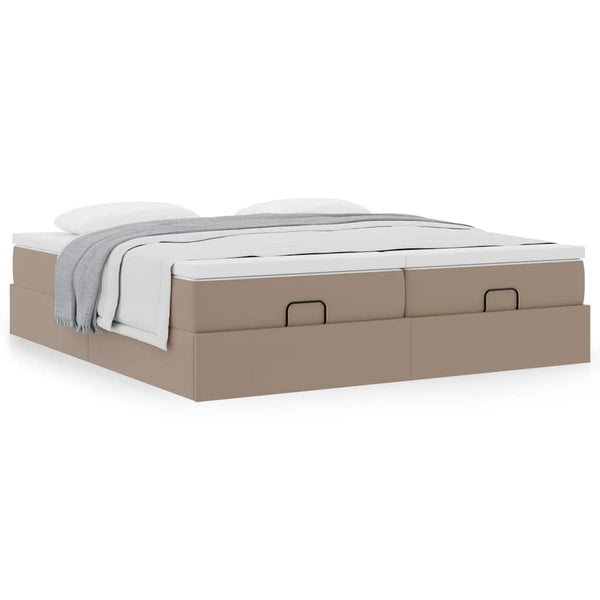 vidaXL Ottoman Bed with Mattresses Cappuccino 160x200 cm Faux Leather
