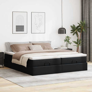vidaXL Ottoman Bed with Mattresses Black 180x200 cm Faux Leather