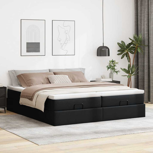 vidaXL Ottoman Bed with Mattresses Black 180x200 cm Faux Leather