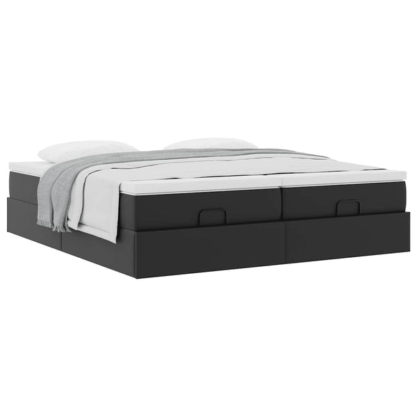 vidaXL Ottoman Bed with Mattresses Black 180x200 cm Faux Leather