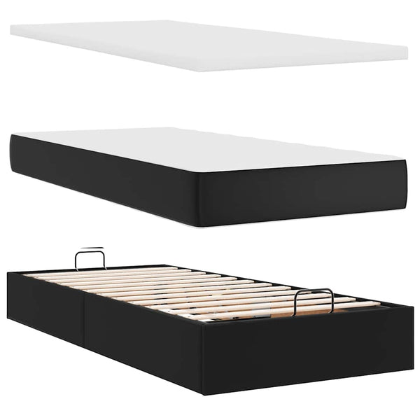 vidaXL Ottoman Bed with Mattresses Black 180x200 cm Faux Leather
