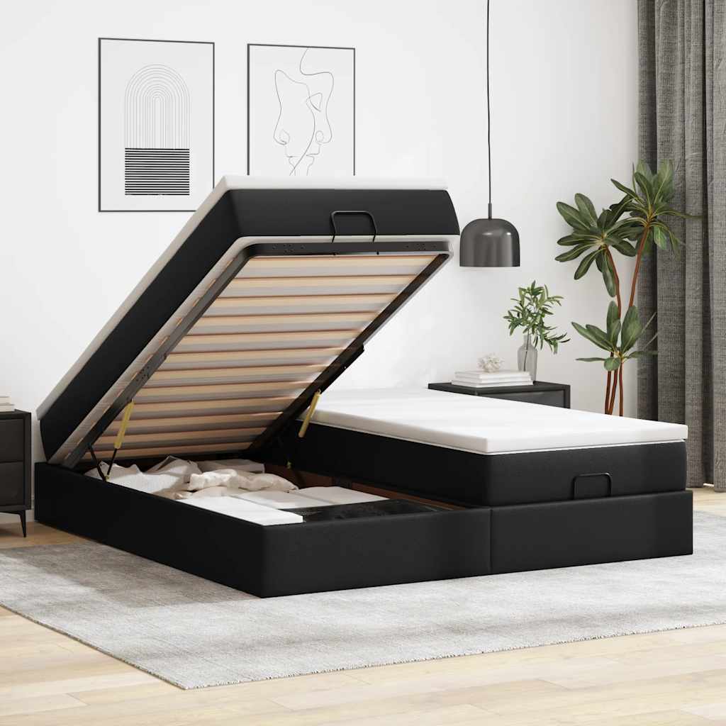 vidaXL Ottoman Bed with Mattresses Black 180x200 cm Faux Leather