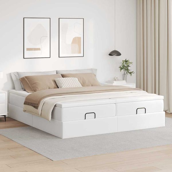 vidaXL Ottoman Bed with Mattresses White 180x200 cm Faux Leather