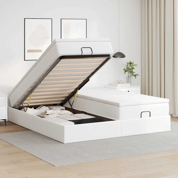 vidaXL Ottoman Bed with Mattresses White 180x200 cm Faux Leather