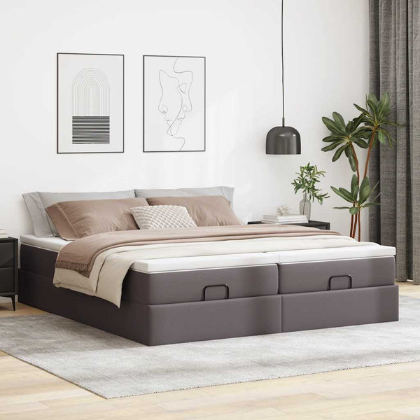 vidaXL Ottoman Bed with Mattresses Grey 180x200 cm Faux Leather