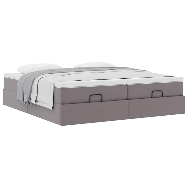vidaXL Ottoman Bed with Mattresses Grey 180x200 cm Faux Leather