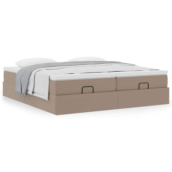 vidaXL Ottoman Bed with Mattresses Cappuccino 180x200cm Faux Leather