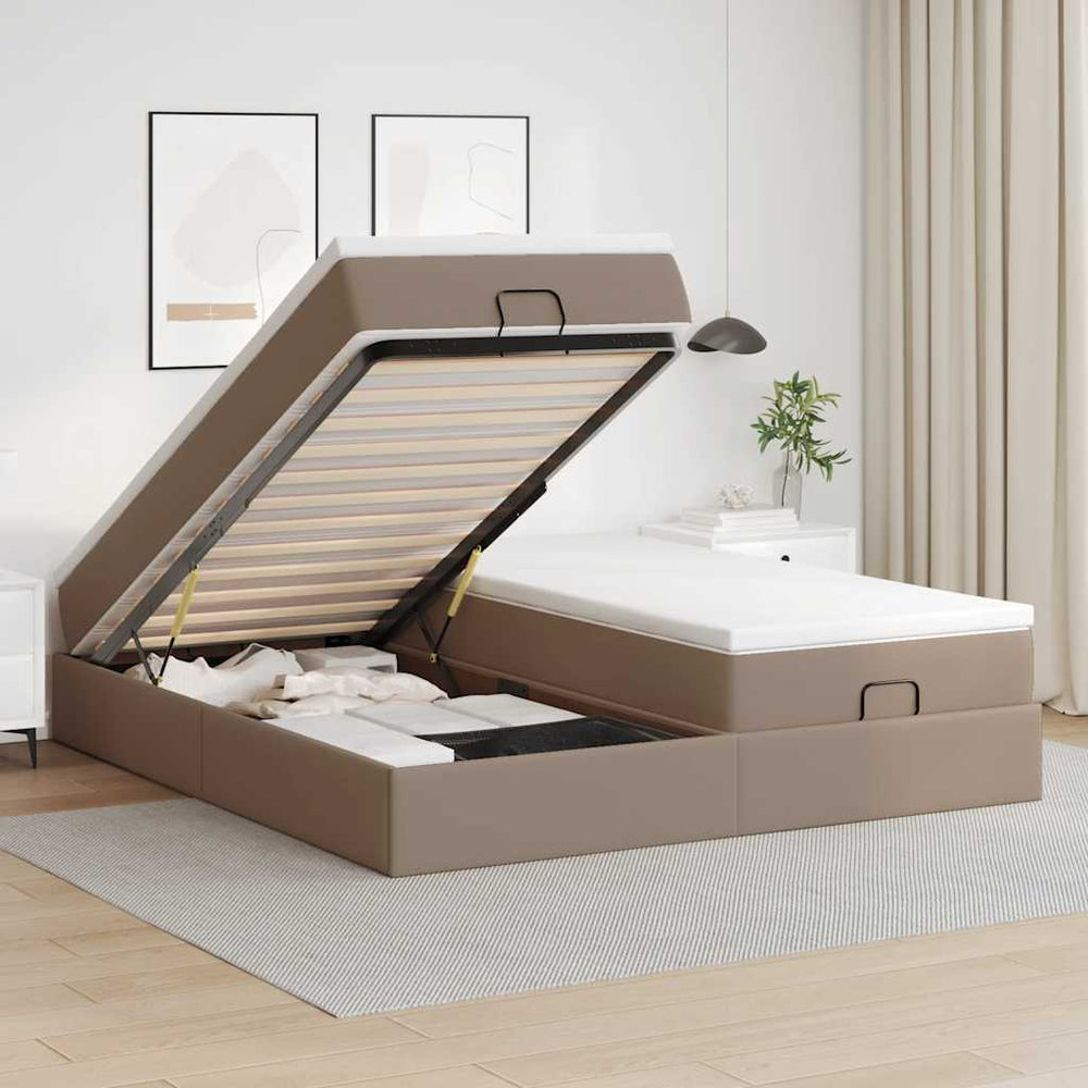 vidaXL Ottoman Bed with Mattresses Cappuccino 180x200cm Faux Leather