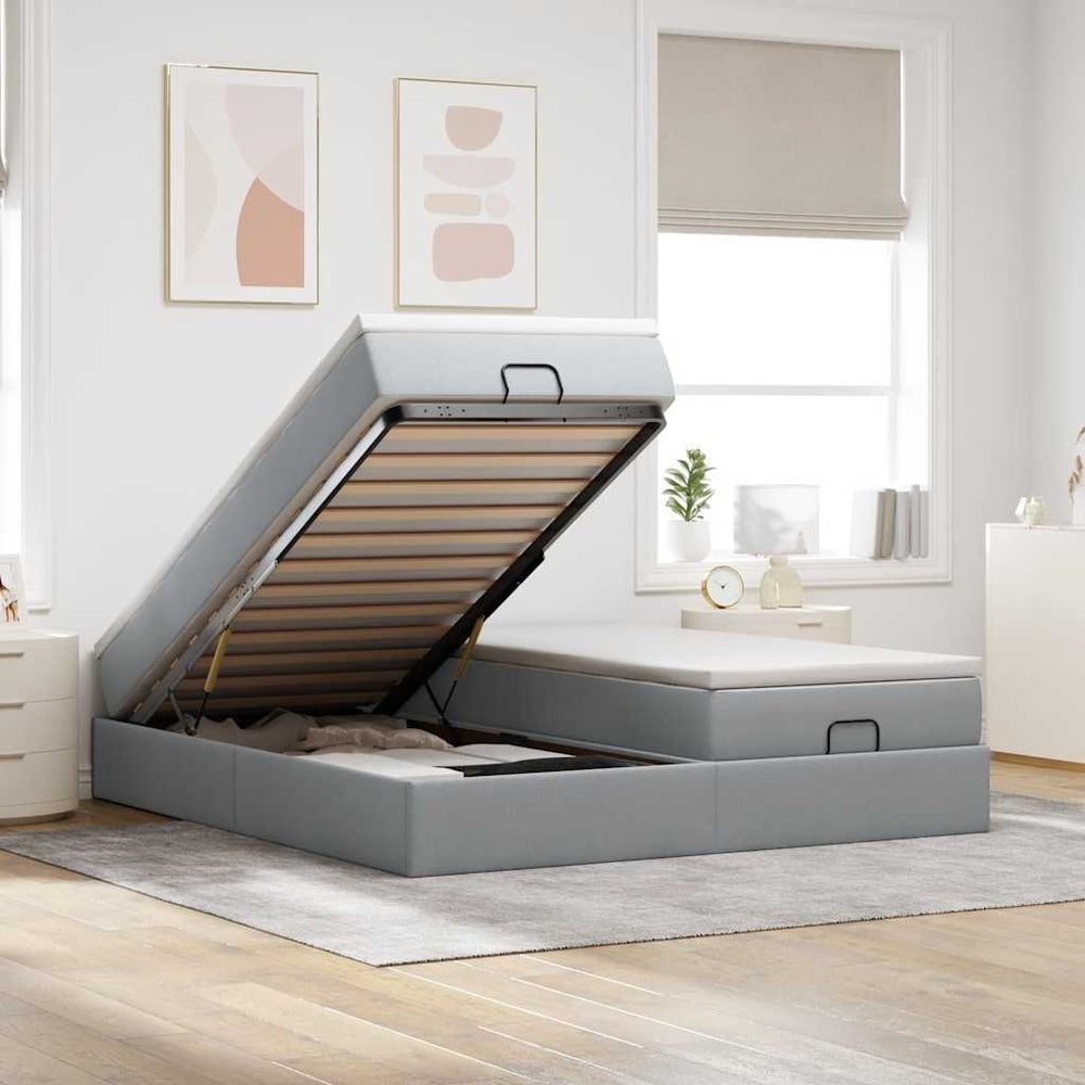 vidaXL Ottoman Bed with Mattresses Light Grey 160x200 cm Fabric