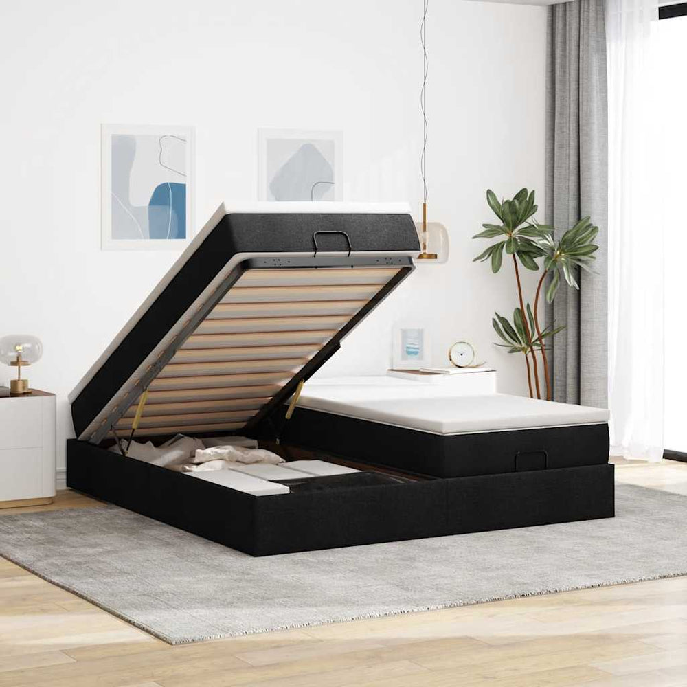 vidaXL Ottoman Bed with Mattresses Black 160x200 cm Fabric