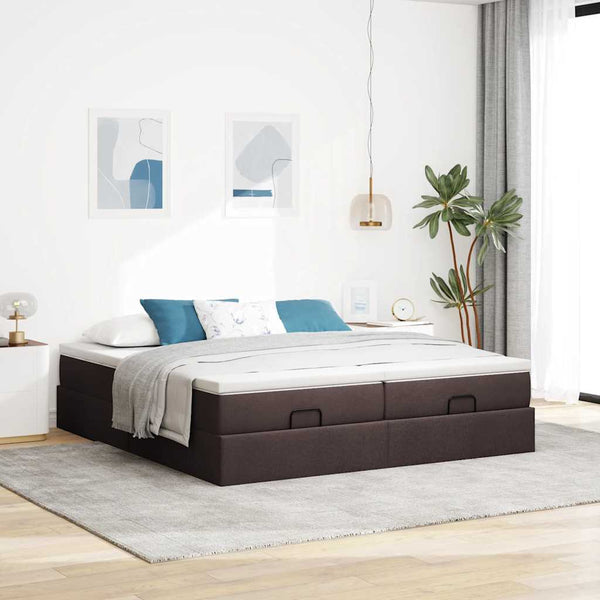 vidaXL Ottoman Bed with Mattresses Dark Brown 160x200 cm Fabric