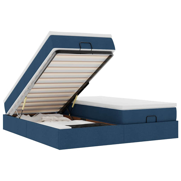 vidaXL Ottoman Bed with Mattresses Blue 160x200 cm Fabric