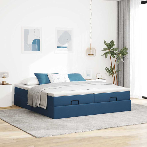 vidaXL Ottoman Bed with Mattresses Blue 160x200 cm Fabric