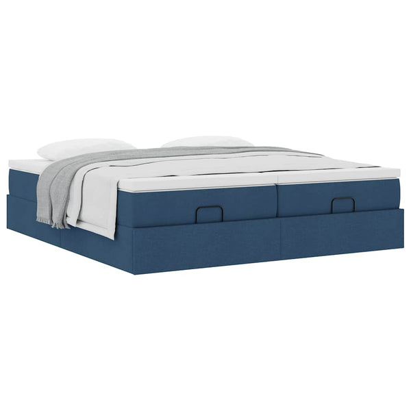 vidaXL Ottoman Bed with Mattresses Blue 160x200 cm Fabric