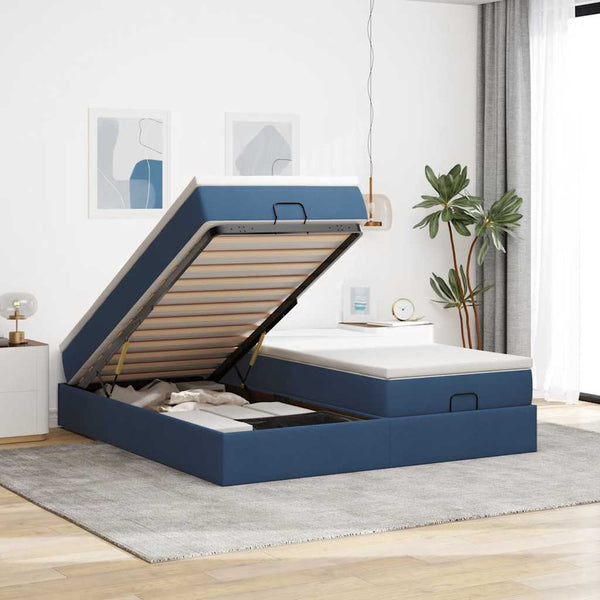 vidaXL Ottoman Bed with Mattresses Blue 160x200 cm Fabric