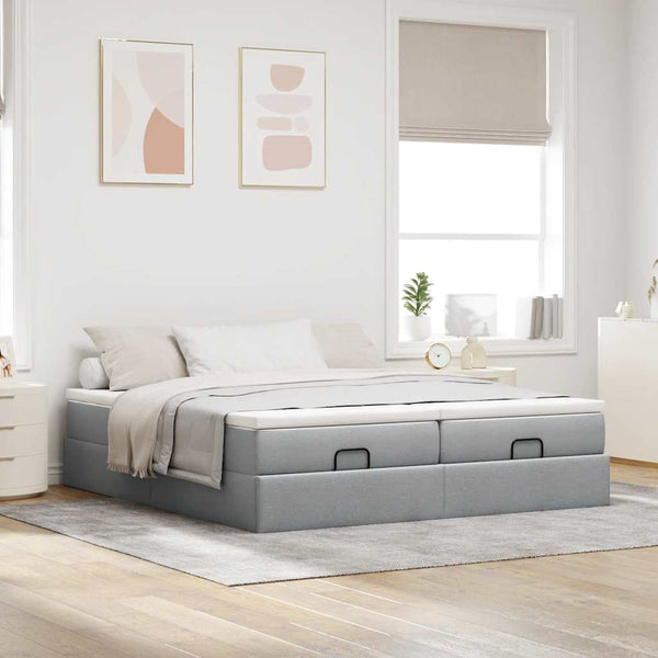 vidaXL Ottoman Bed with Mattresses Light Grey 180x200 cm Fabric