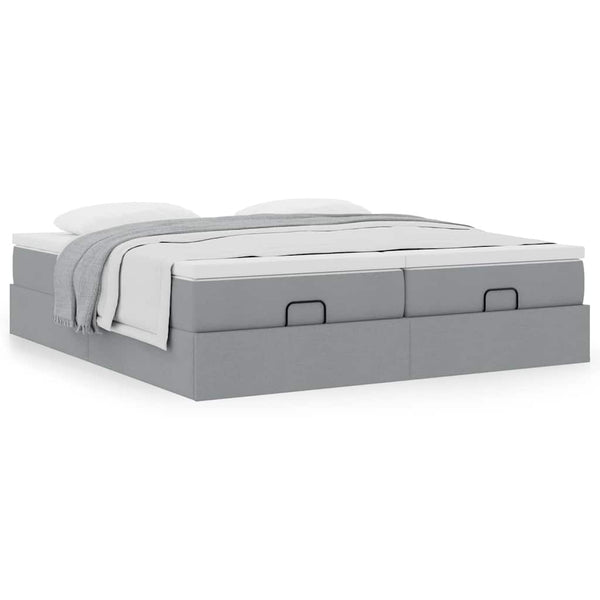 vidaXL Ottoman Bed with Mattresses Light Grey 180x200 cm Fabric