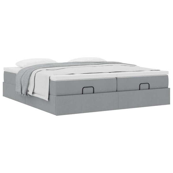 vidaXL Ottoman Bed with Mattresses Light Grey 180x200 cm Fabric