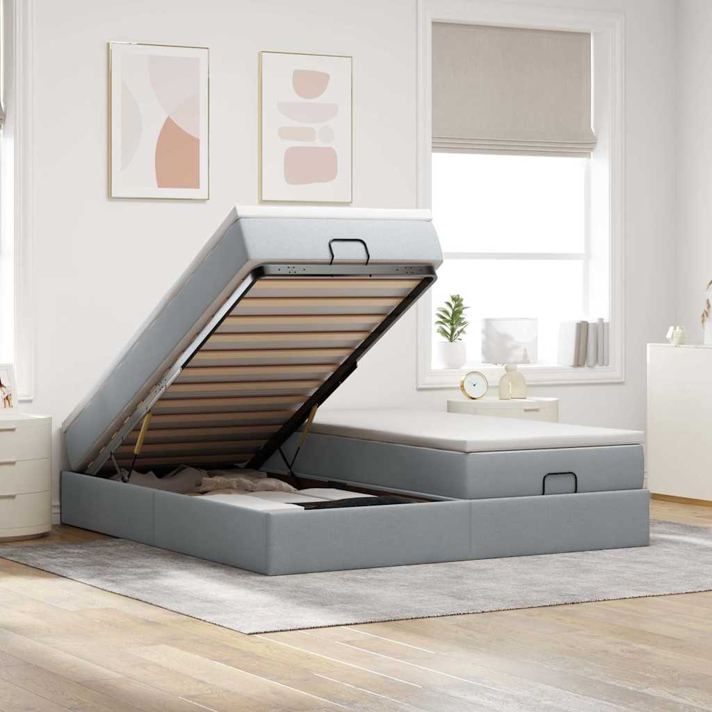 vidaXL Ottoman Bed with Mattresses Light Grey 180x200 cm Fabric