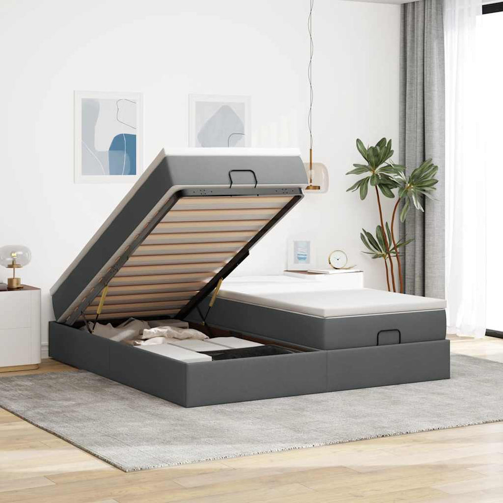 vidaXL Ottoman Bed with Mattresses Dark Gray 180x200 cm Fabric
