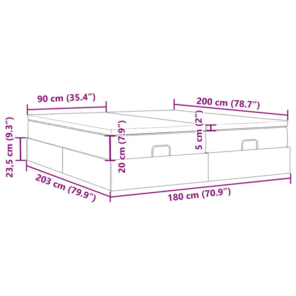 vidaXL Ottoman Bed with Mattresses Black 180x200 cm Fabric