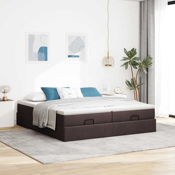 vidaXL Ottoman Bed with Mattresses Dark Brown 180x200 cm Fabric