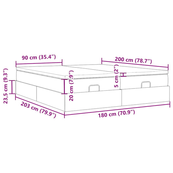 vidaXL Ottoman Bed with Mattresses Dark Brown 180x200 cm Fabric