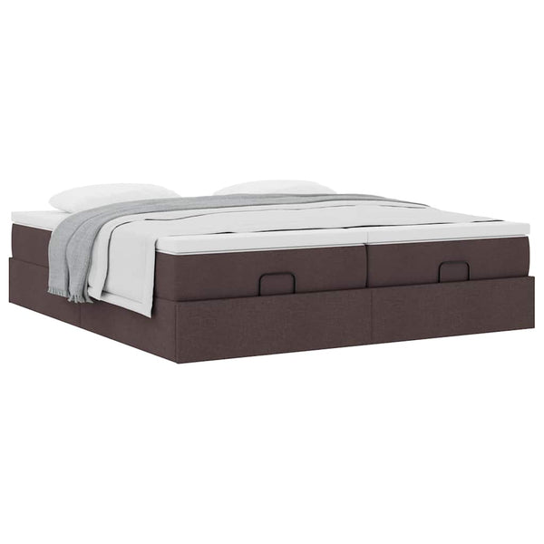 vidaXL Ottoman Bed with Mattresses Dark Brown 180x200 cm Fabric