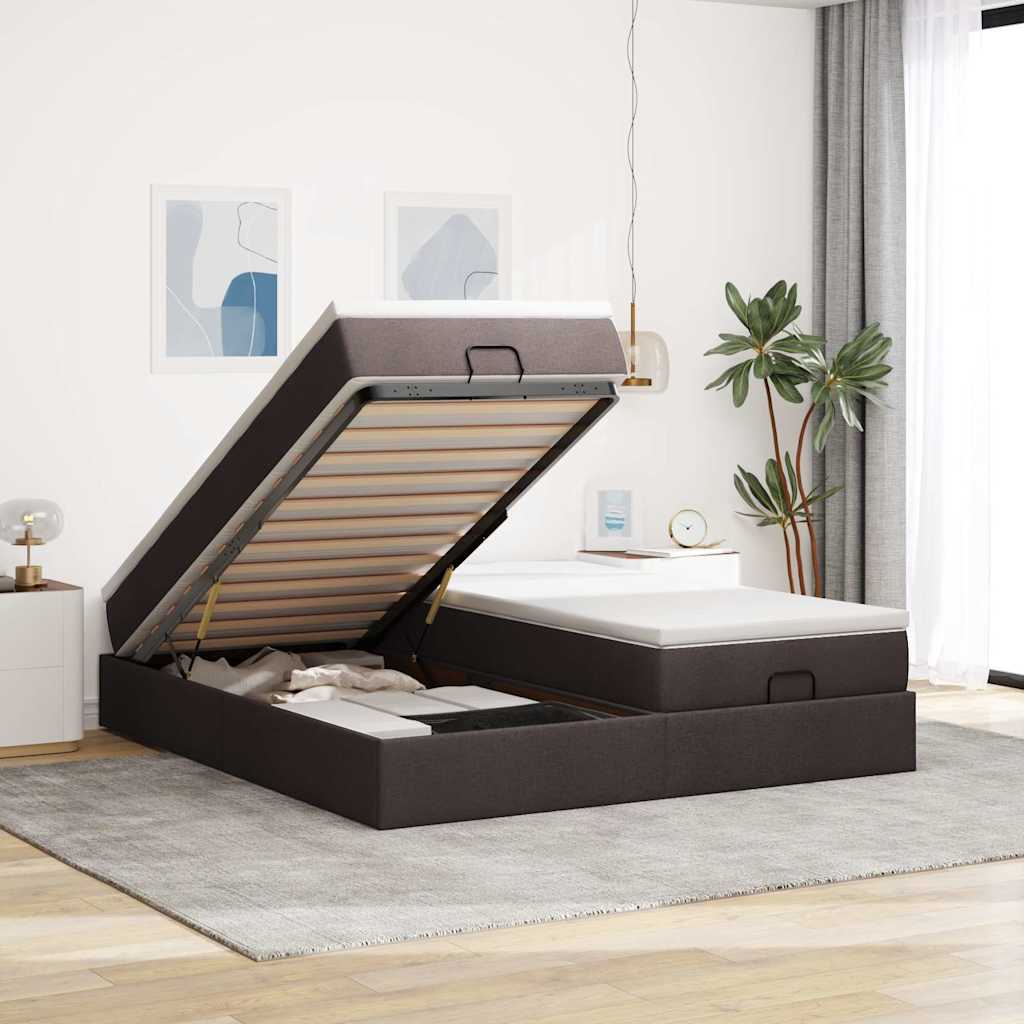 vidaXL Ottoman Bed with Mattresses Dark Brown 180x200 cm Fabric