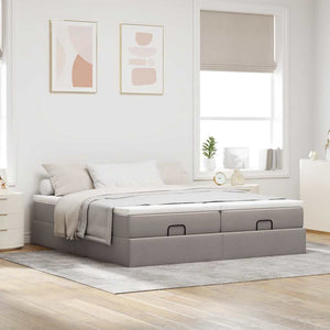 vidaXL Ottoman Bed with Mattresses Taupe 180x200 cm Fabric