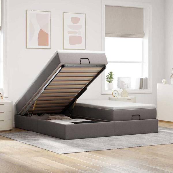 vidaXL Ottoman Bed with Mattresses Taupe 180x200 cm Fabric