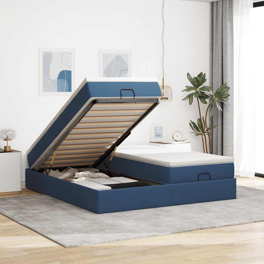 vidaXL Ottoman Bed with Mattresses Blue 180x200 cm Fabric