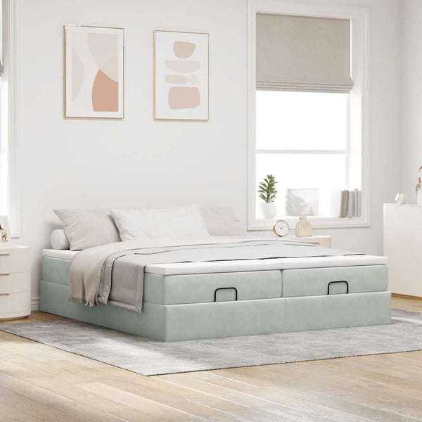 vidaXL Ottoman Bed with Mattresses Light Grey 160x200 cm Velvet