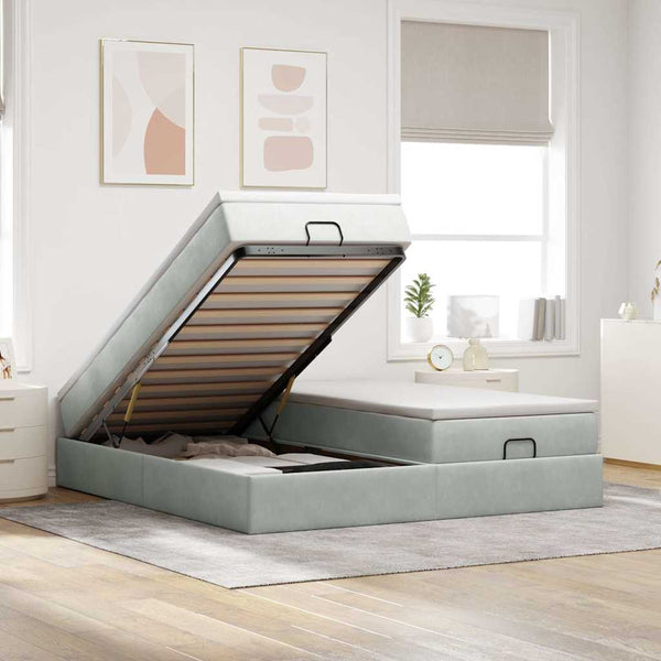 vidaXL Ottoman Bed with Mattresses Light Grey 160x200 cm Velvet